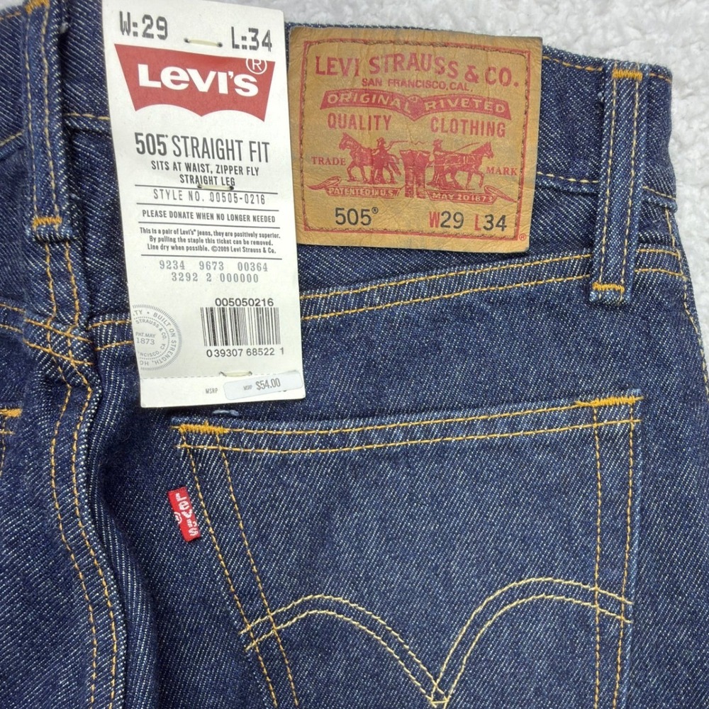 Levis 505 Regular Fit Straight Leg Jeans Mens 29x34 Blue NWT Dark Wash
